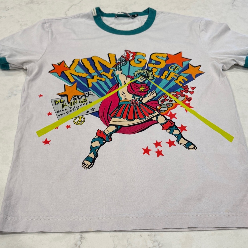 Dolce & Gabbana White Tee with Superhero Graphic
